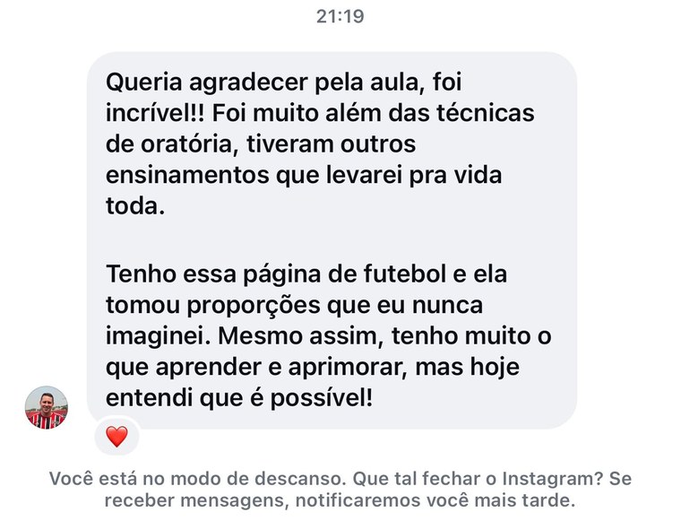Depoimento de aluno